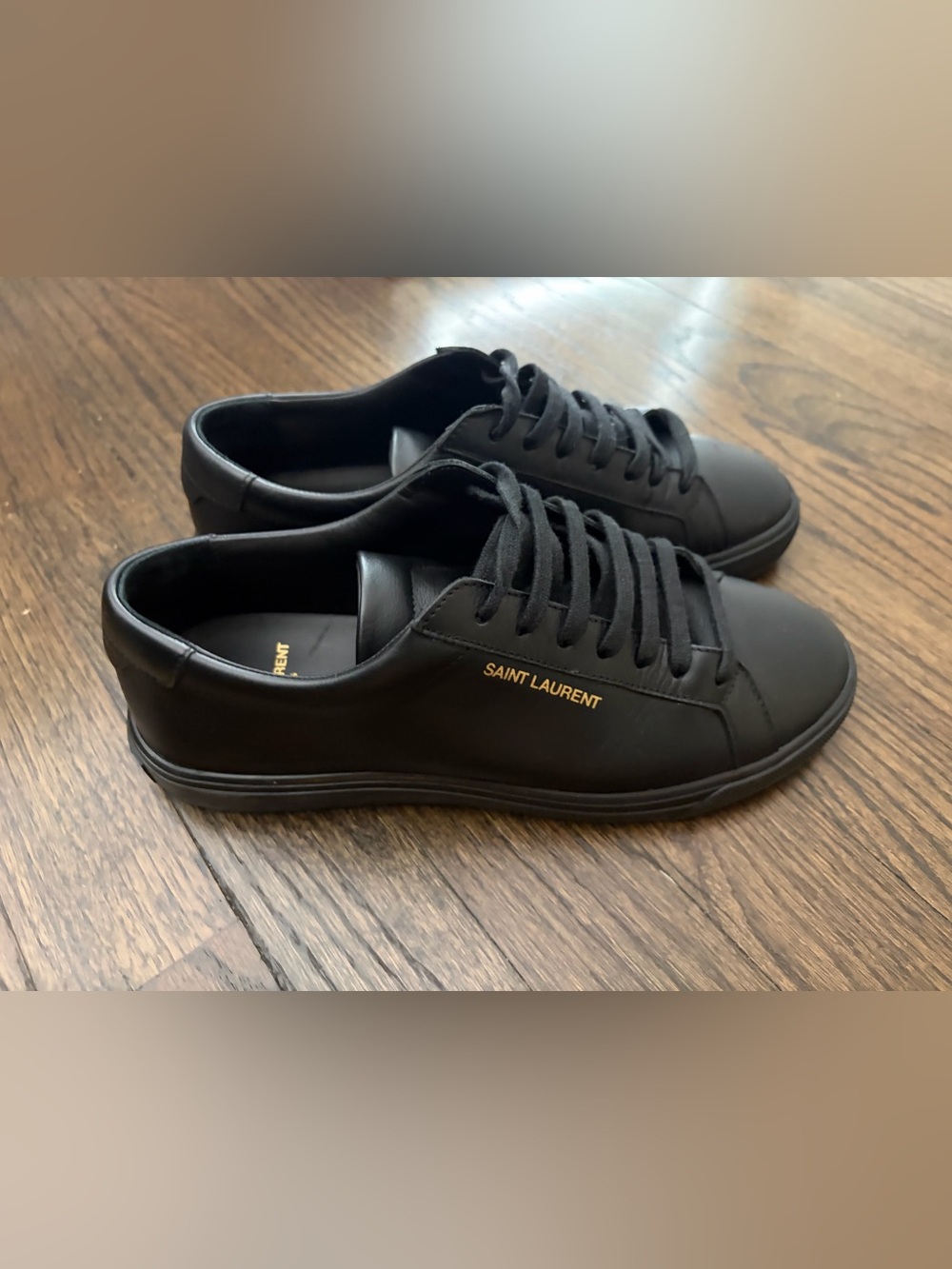 Saint Laurent Black Leather Sneakers with Gold Lettering